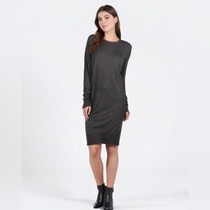 H by Halston Scoopneck Long Sleeve Dark Grey Sweater Dress
